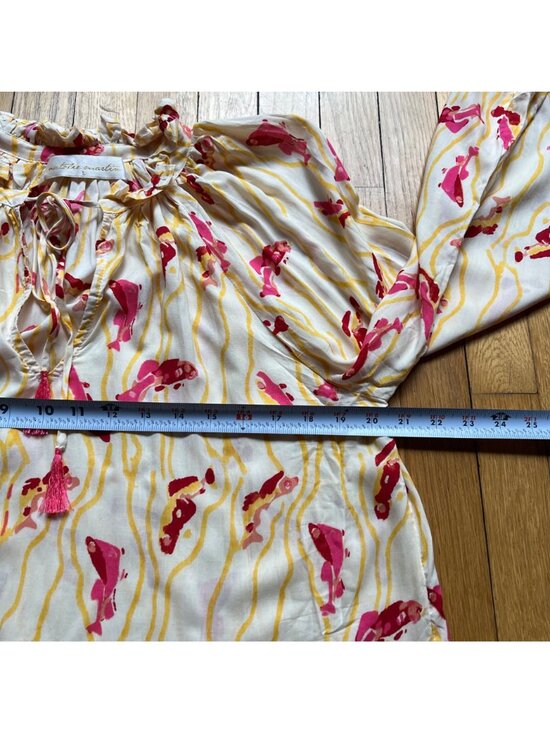 Natalie Martin Size L Pisces Yellow Sunrise Penny Floral Long Sleeve Blouse Top - Picture 9 of 15